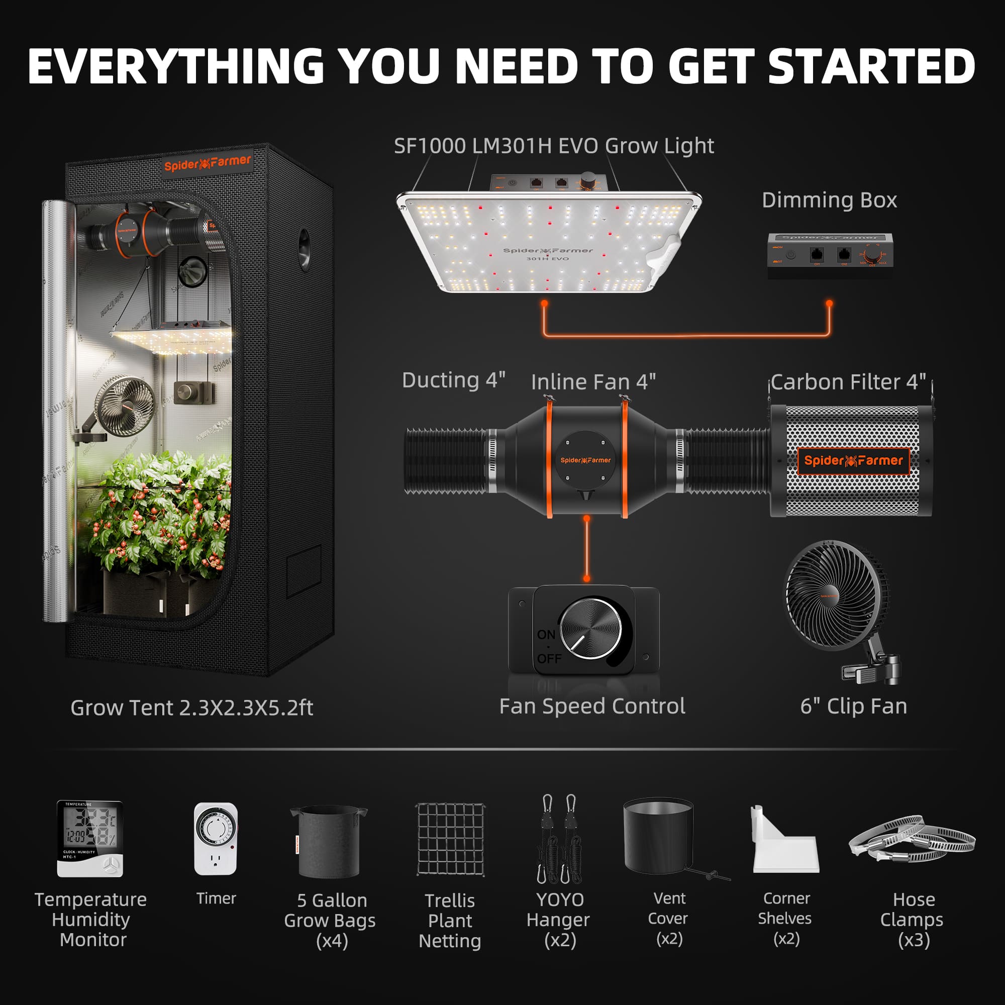 70x70cm complete grow tent kits SF1000 EVO light With Smart APP