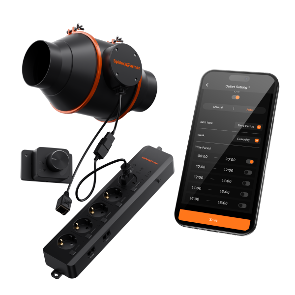 4-Inch Inline Fan with Speed Controller+GGS AC5 Power Strip-EU